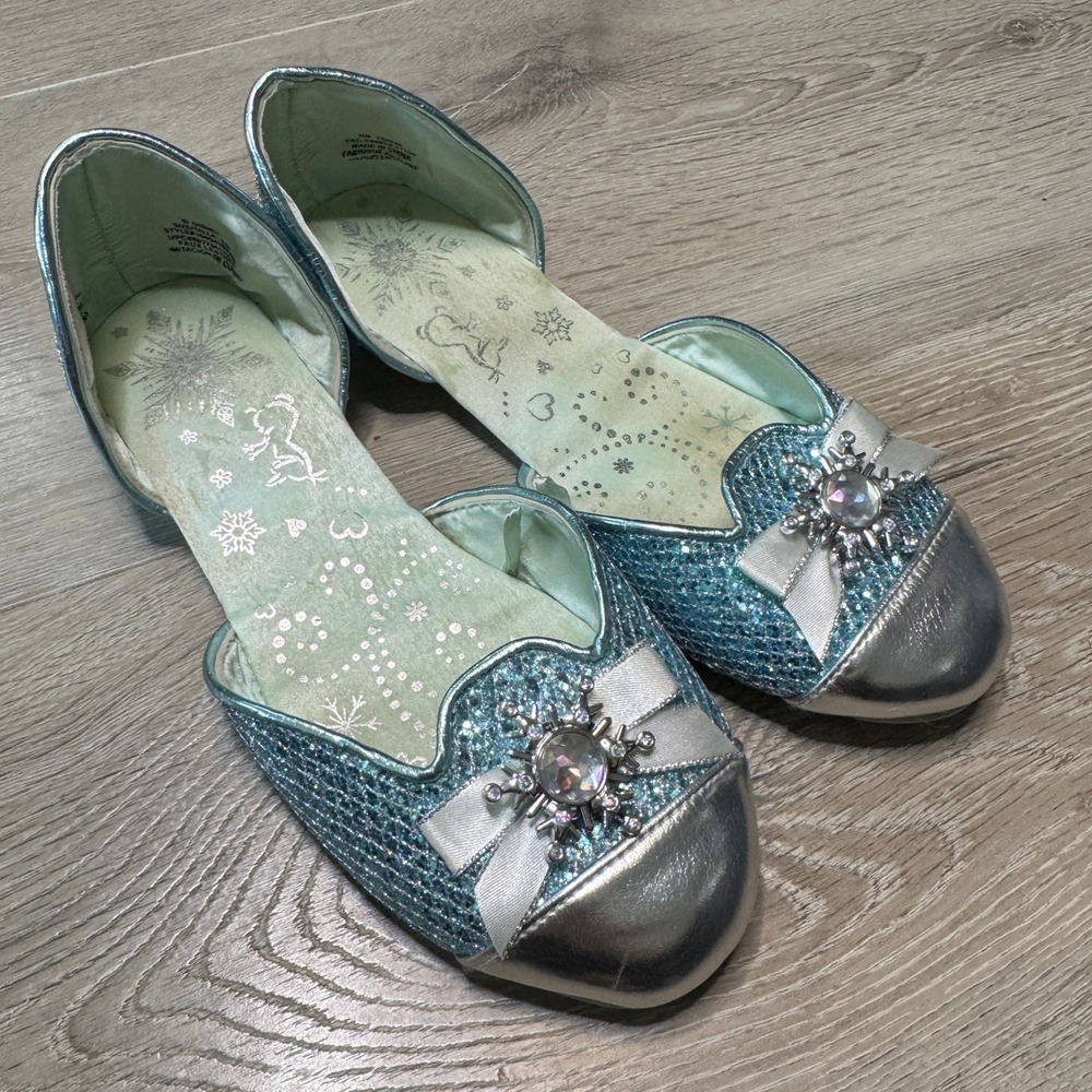 Disney Frozen Elsa Costume Shoes Blue Glitter Snowflake Jewel Kids Size 2/3
